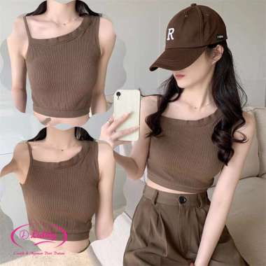LIDILY - Atasan Tanktop Ribbed Knit Square Crop Top Summer | Atasan Crop Top Stretch Rib | Tanktop B