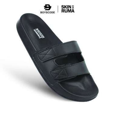 BOYSCODE Sendal Selop Karet Double Strap Distro Pria Wanita Takumi Hitam / Slop Pria / Slip On Pria 