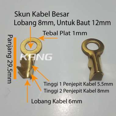 [20 pcs] Skun Sekun Terminal Ring Bulat kuningan Lobang 8mm Baut 12 Kabel Besar