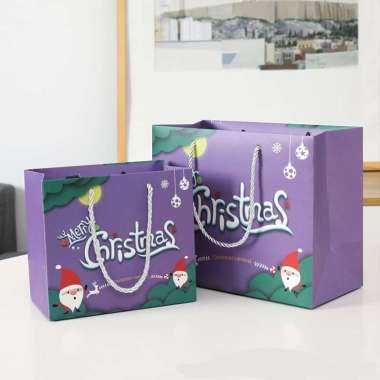 Paperbag Natal Merry Chrismas Boy & Girl Purple 25 X 20 X 12 Cm Ungu