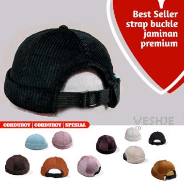 Peci Miki hat Corduroy salur besar dan kecil Hitam salur besar