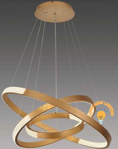 Lampu Gantung Minimalis Modern 3 Ring Kristal Luar Dalam Gold 57618 Multicolor