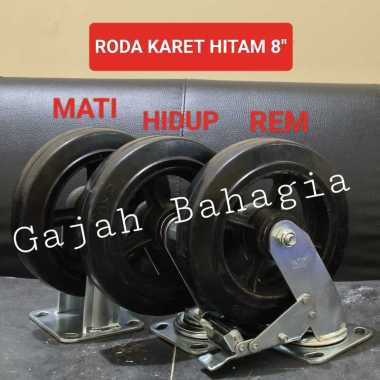 Roda troli karet hitam 8 inch Heavy Duty Mati Hidup Rem Caster Kastor HIDUP