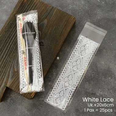 Plastik OPP Segi Panjang Plastik Sendok Garpu Plastik Kemasan Alat White Lace