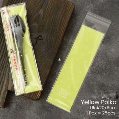 Plastik OPP Segi Panjang Plastik Sendok Garpu Plastik Kemasan Alat Yellow Polka