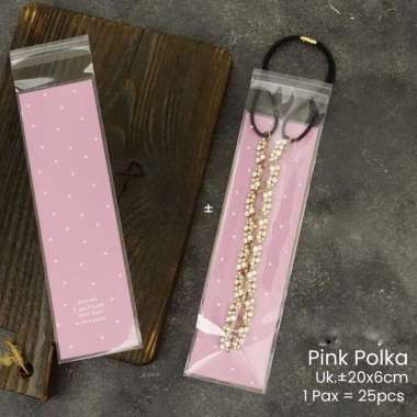 Plastik OPP Segi Panjang Plastik Sendok Garpu Plastik Kemasan Alat Pink Polka