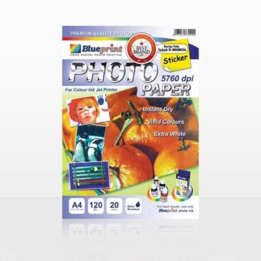 Kertas Foto Photo Paper Glossy BluePrint A4 120 gsm Sticker Isi 20