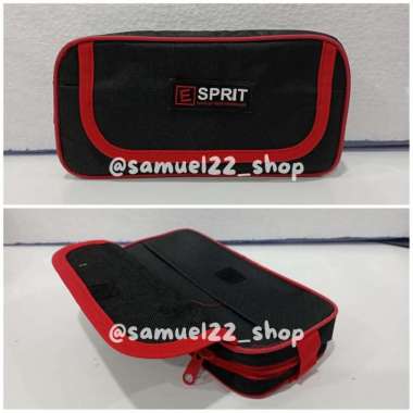 Tepak Pensil / Tempat Pensil Kain Model Unisex E Sprit Jumbo 1 Sleting Hitam-merah