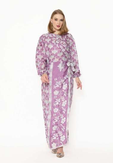 Batik Etniq Craft Elena Dress Batik Viscose Set Masker-Purple