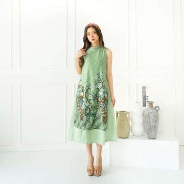 EF716 DRESS CHEONGSAM IMLEK QIPAO SANGJIT BATIK DRESS SATIN PRINTING MOTIF BURUNG DRESS BCY_GREEN