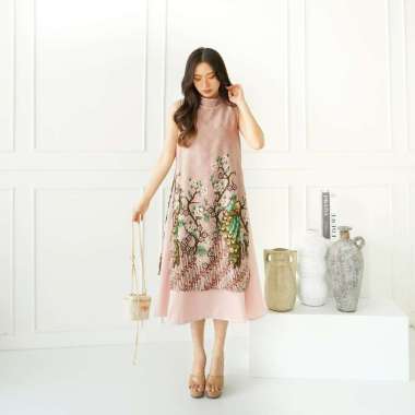 EF716 DRESS CHEONGSAM IMLEK QIPAO SANGJIT BATIK DRESS SATIN PRINTING MOTIF BURUNG DRESS BCY_PINK