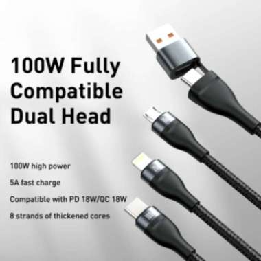 KABEL DATA 1,2 Meter FAST CHARGING 3 IN 2 DUAL INPUT TRIPLE OUTPUT KABEL CEPAT CHARGING IPHONE, TIPE