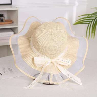 VERISH TOPI PANTAI IMPORT GELOMBANG DEWASA MODEL TILE/SUMMER HAT/TOPI WANITA/TOPI IMPORT Krem