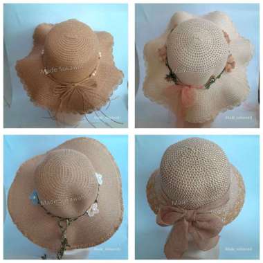 Topi Gelombang Manohara jaring cantik Elizabet Lady diana topi santai Gelombang Tali Cream