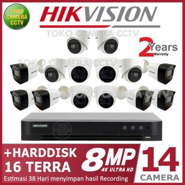 PAKET CCTV HIKVISION 8MP 16 CHANNEL 14CAMERA 16 TB