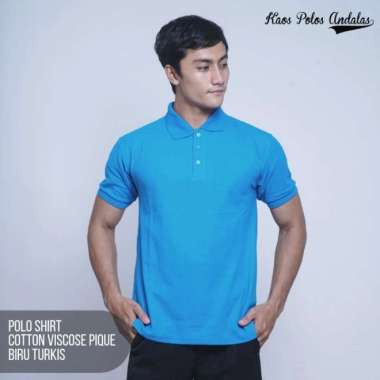 Kaos Polos Polo Cotton Pique Biru Turkis - Biru Turkis, S M