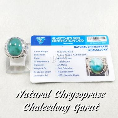 CINCIN BATU AKIK NATURAL CHRYSOPRASE CHALCEDONY GARUT INCLUDE MEMO RING PERAK HANDMADE