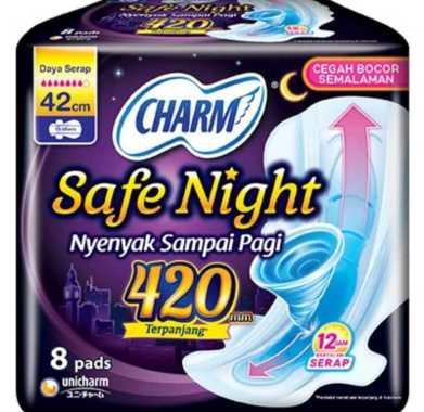 Charm Safe Night 42 cm 8 pads - Pembalut Charm Malam 42 cm 8 bh