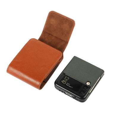 Sarung Dompet Tempat HP Pinggang Pria Kulit Carabiner Samsung Z Flip 1/2/3/4 Cokelat