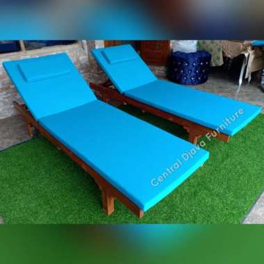 Sun Lounger Kayu Jati Include Matras Kursi Santai Taman Pantai Kolam