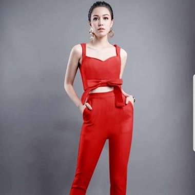 1453 Stelan Kerja Modis/Set Celana Baju Korea/Baju Kerja Korea Merah