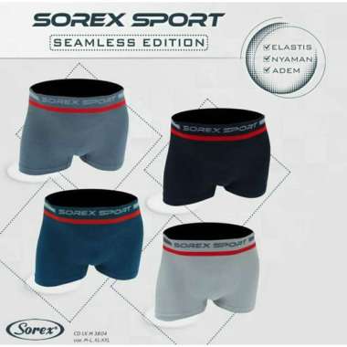 CD BOXER PRIA SEAMLESS SOREX M 3804 CELANA DALAM LAKI SEMPAK 1 DUS ISI 2PCS XL-XXL