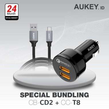 Aukey Cable CB-CD2 - 500093 + Aukey Car Charger CC-T8 - 500080