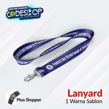 Custom Tali Lanyard ID Card 90 x 2 cm Sablon 1 Warna 1 Sisi Plus Stopper
