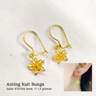 anting wanita model kait bunga elegan daily mewah premium emas asli