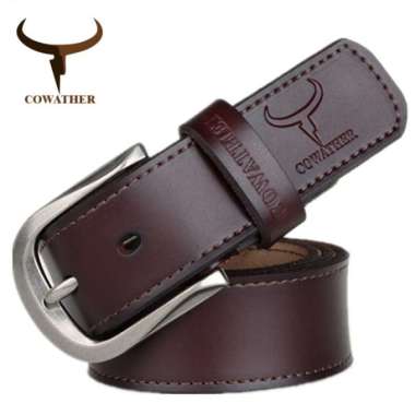 COWATHER XF011 Wide Belt Ikat Pinggang Pria Kulit Sapi Asli 130cm 130 cm Dark Brown Dark Brown