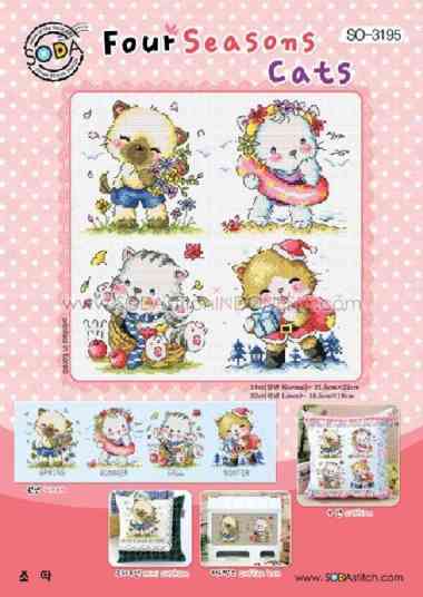 Paket Kristik / Cross Stitch Sodastitch SO-3195 - Four Seasons Cats Pola Saja