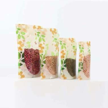 KEMASAN STANDING POUCH LEAF packaging window dengan zipper 14x20