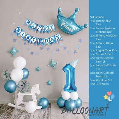 HAPPY BIRTHDAY SIMPLE PRINCE/PRINCESS/DEKORASI ULANG TAHUN ANAK 1 Biru