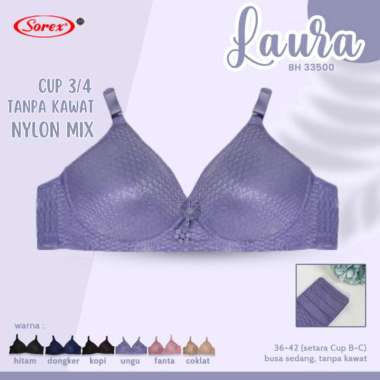 Sorex Laura Bra Tanpa Kawat Busa Setara Cup B-C Cup 3/4 Kait 3 BH 33500 Bra harian Dongker 40