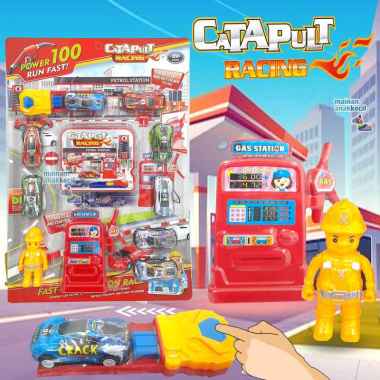 Mainan Anak Miniatur Mobilan Sport Pom Bensin Catapult Racing