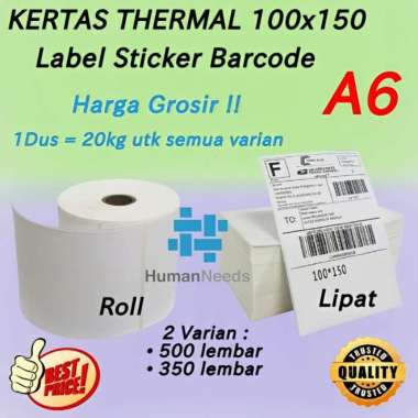 kertas thermal 100x150/label thermal/sticker thermal/kertas a6 barcode Multicolor