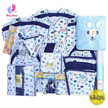 Hampers Newborn 50 PCS Paket Hemat Lengkap Baju Bayi Baru Lahir Serian Navy
