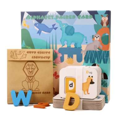 alphabet paired card mainan edukasi kayu belajar huruf dan angka Multicolor
