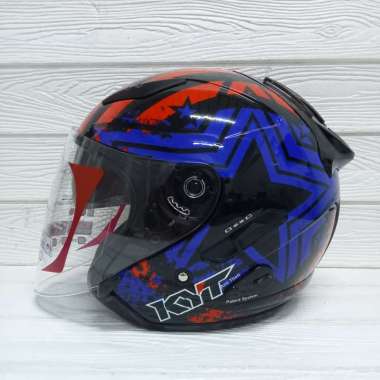 HELM KYT GALAXY FLAT R STAR BLACK DOUBLE VISOR HALF FACE M