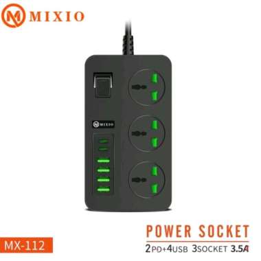MIXIO MX-112 Power Socket Adaptor Charger Stop Kontak 2PD+4USB+3Socket