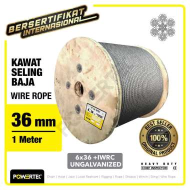 POWERTEC Wire Rope / Kawat Seling Baja 6x36 IWRC 36mm Ungalv - 1 Meter