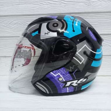 HELM NHK R6 BLOCK BLACK BLUE HALF FACE MOTIF R-6 R 6 XL