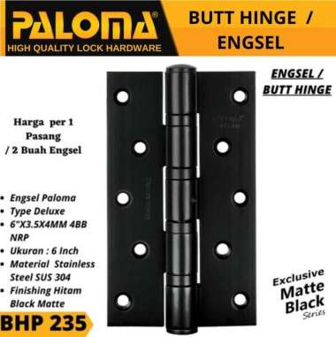 PALOMA BHP 235 6"X3.5X4MM 4BB NRP BLACK MATTE HINGE Engsel Pintu HITAM