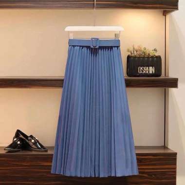 Rok Pleated plisket + Belt Biru