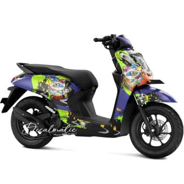 Stiker Full Body Decal Motor Honda Genio 2018 - 2023 Hello Kitty Zombi Biru