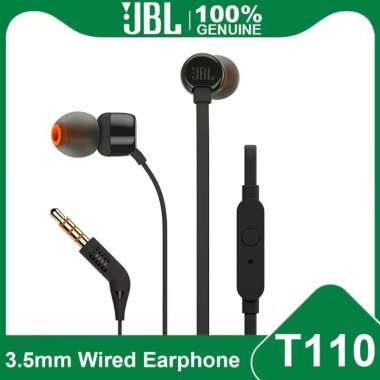 JBL T110 Earphone Headset Original Handsfree In Ear With Microphone Black