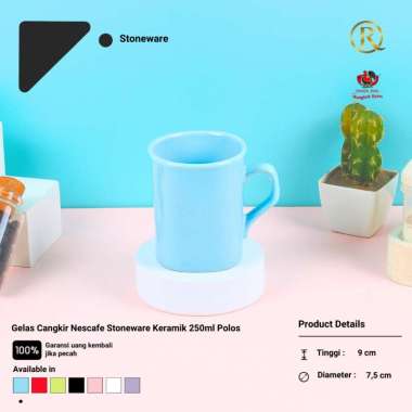 Gelas Cangkir Nescafe Stoneware Keramik 250ml Polos Biru