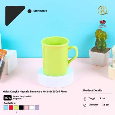 Gelas Cangkir Nescafe Stoneware Keramik 250ml Polos Hijau