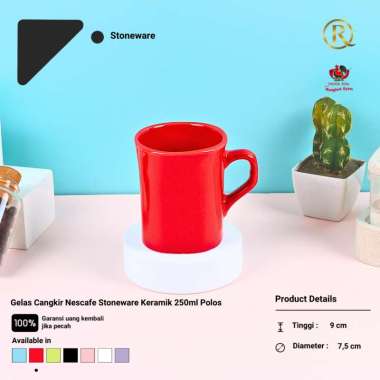 Gelas Cangkir Nescafe Stoneware Keramik 250ml Polos Merah