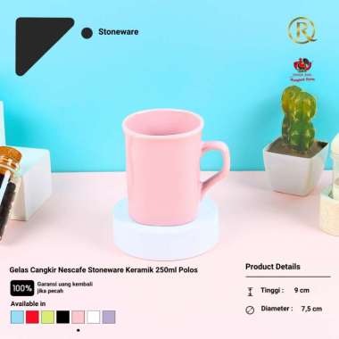 Gelas Cangkir Nescafe Stoneware Keramik 250ml Polos Pink